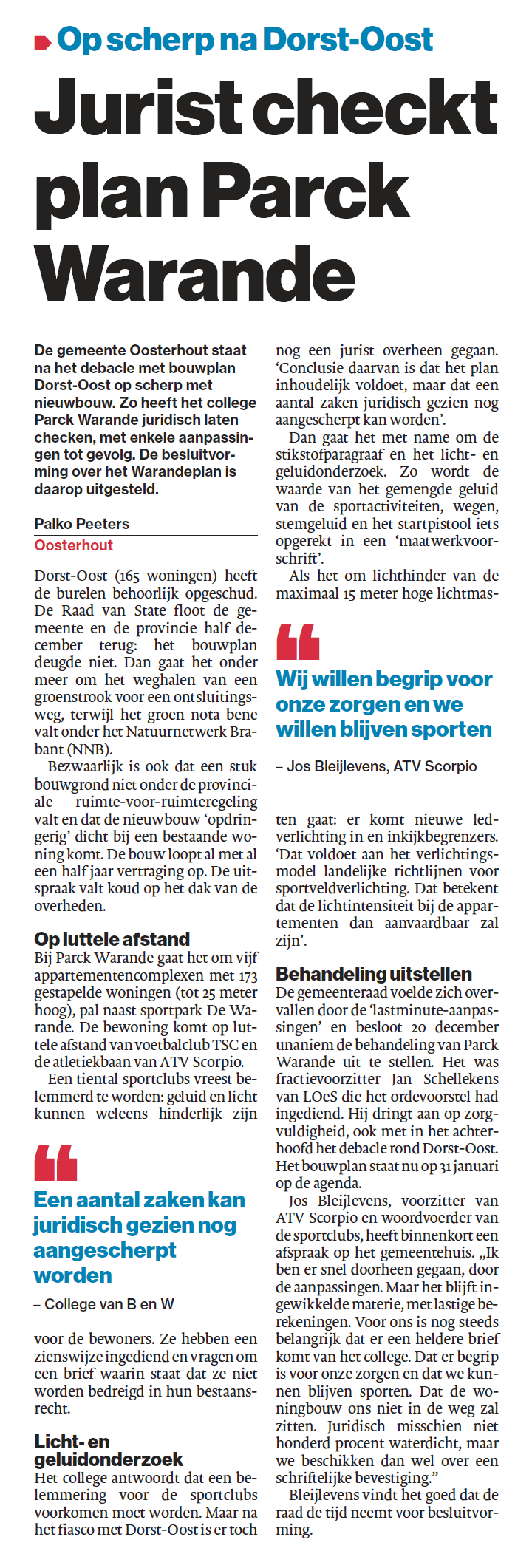 Jurist checkt plan Parck Warande